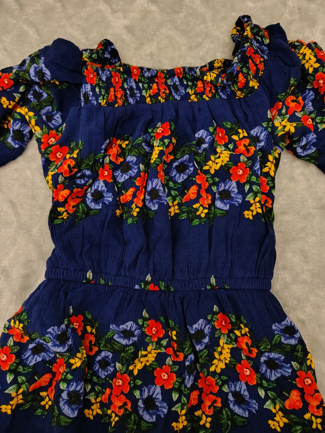 XS Blue Floral Smocked Off-the-Shoulder Maxi Dress - photo 3