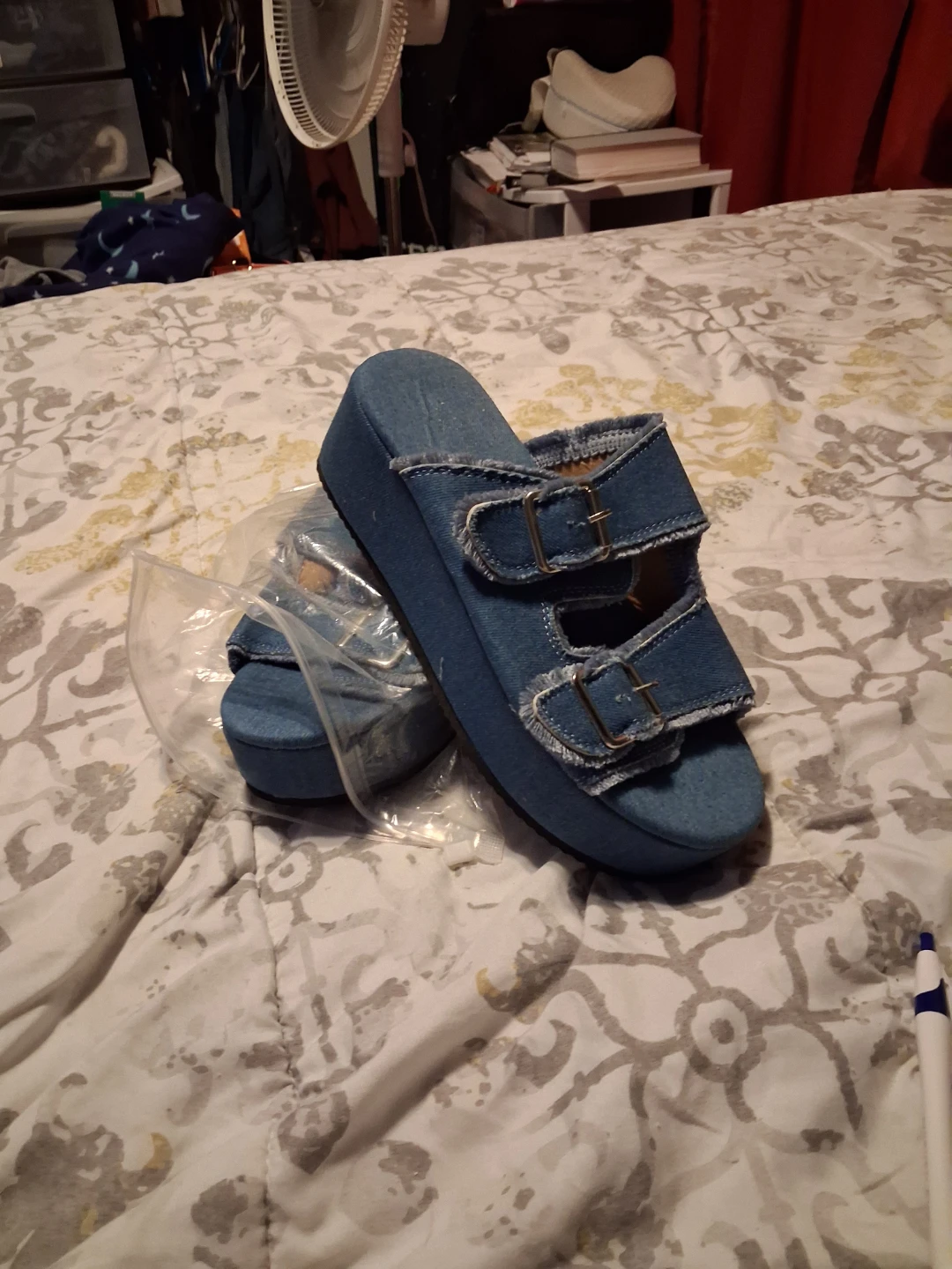 Denim Platform Slide Sandals - photo 3