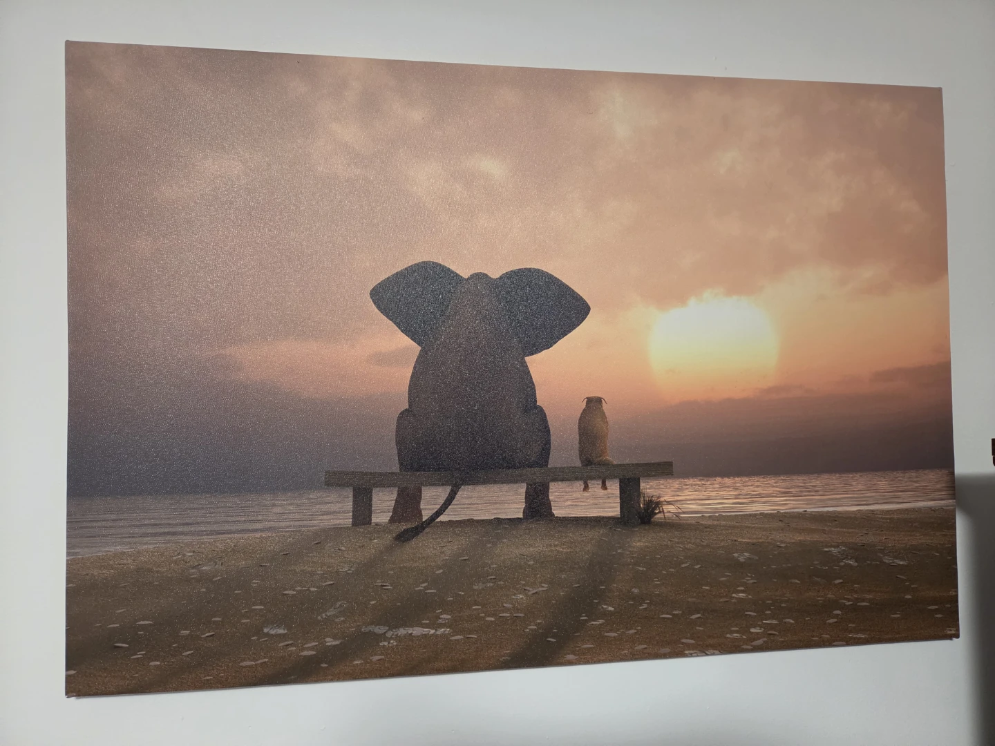 Canvas Wall Art Print Elephant & Dog Sunset Beach Scene