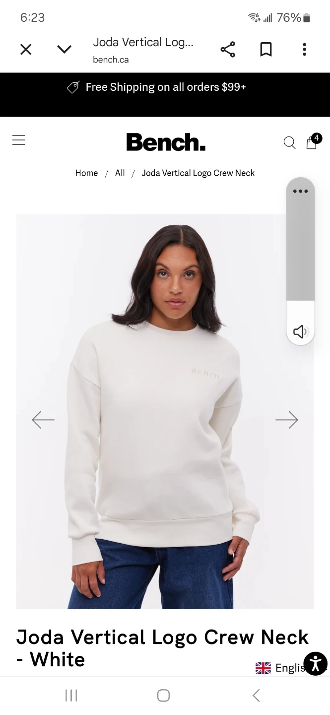 NEW WITH TAGS Bench Joda Vertical Logo Crew Neck Sweater - White