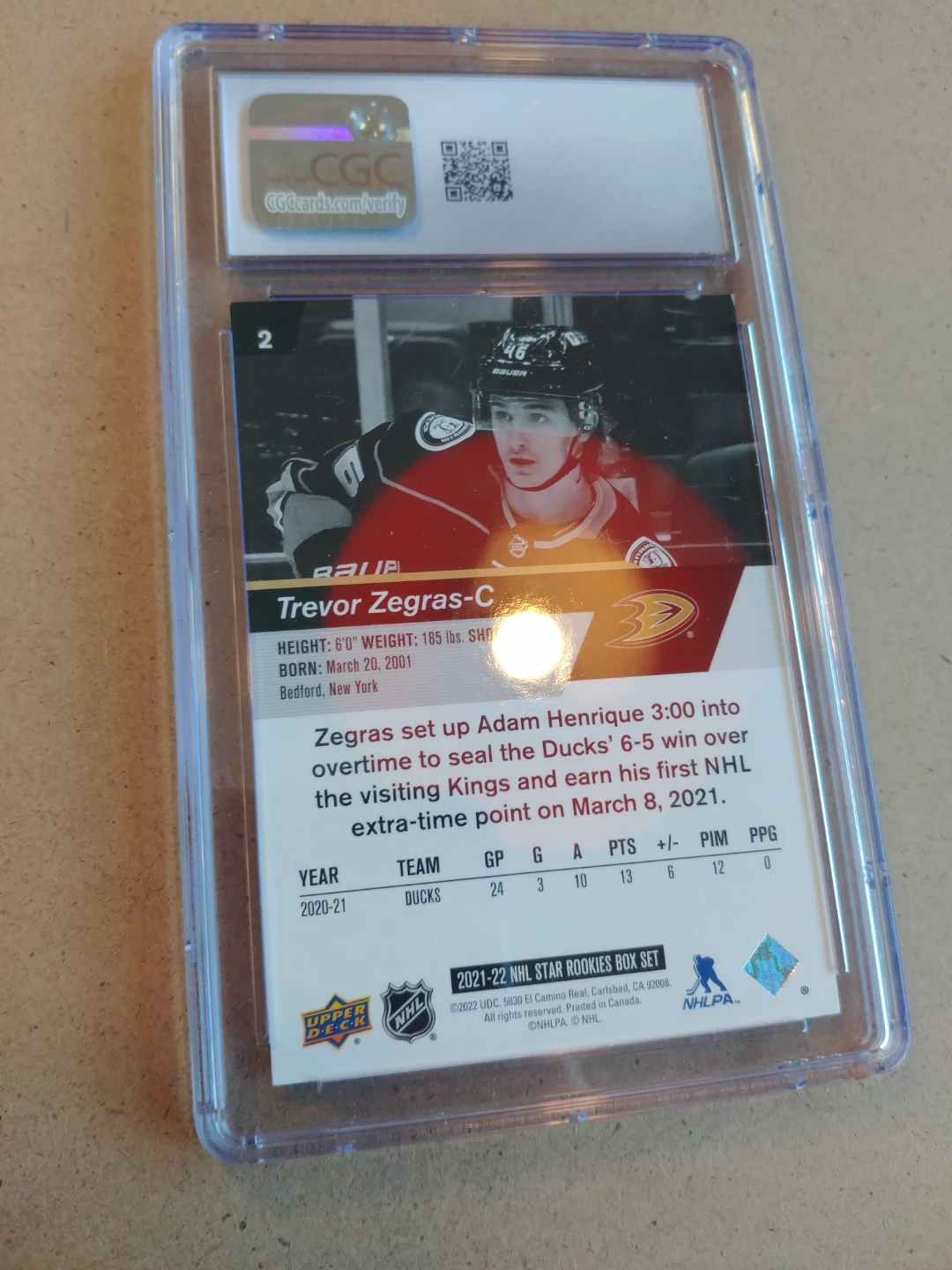 Trevor Zegras RC Rookie UD CGC 9 Mint - photo 2