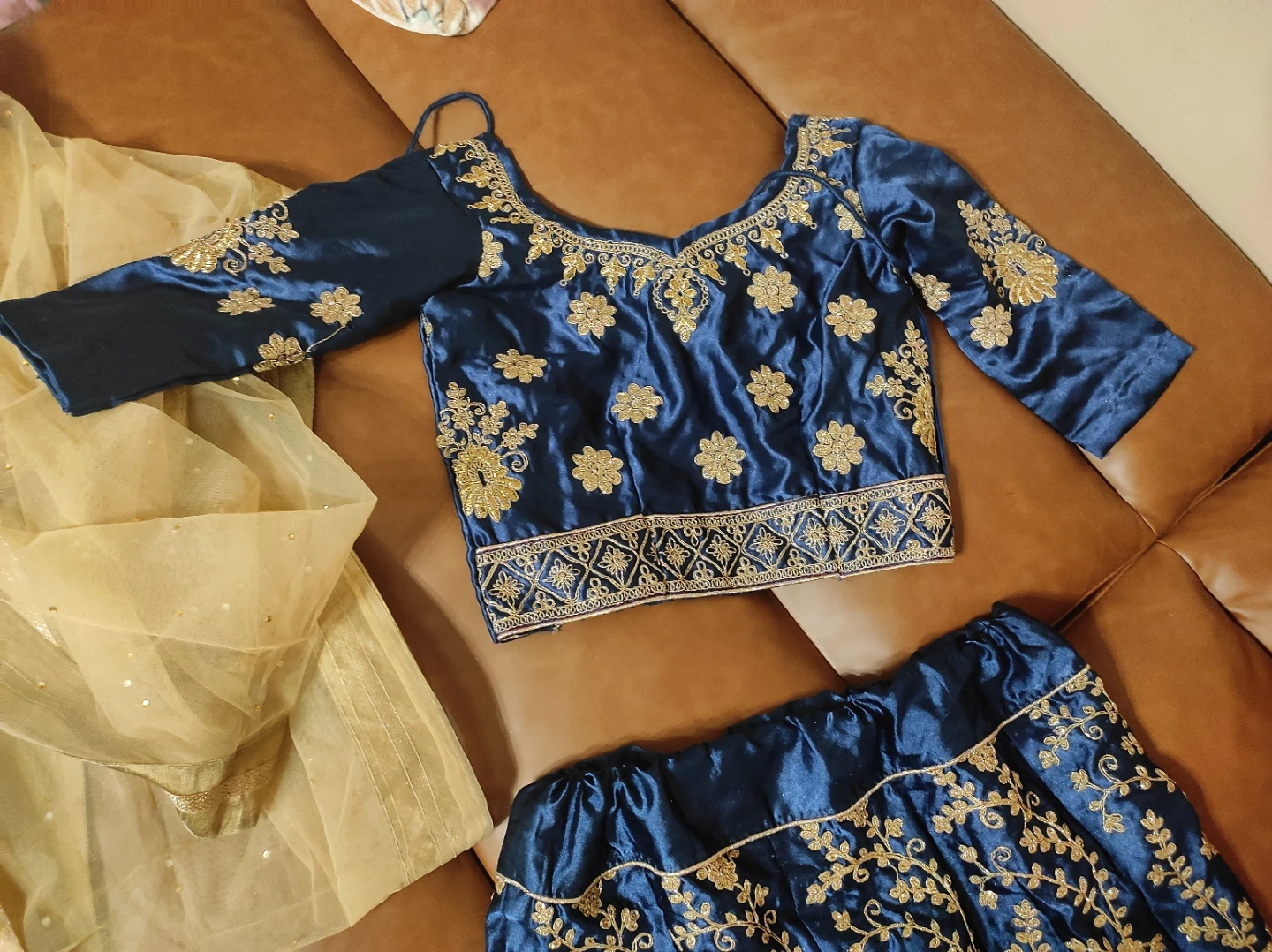 Blue Embroidered Lehenga Choli with Dupatta - photo 3