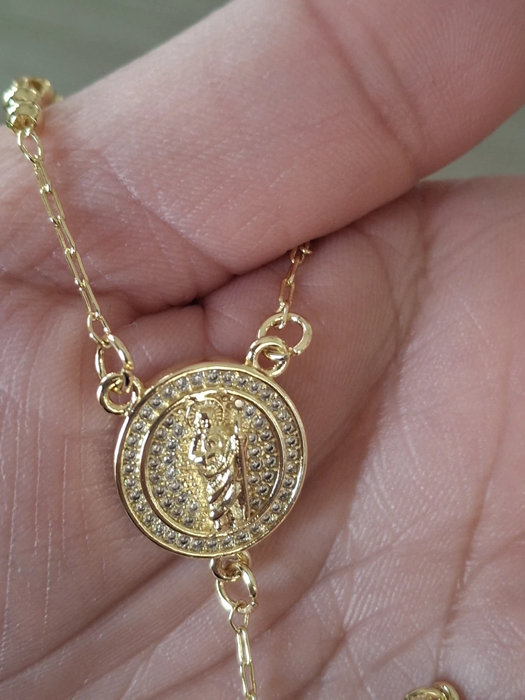 Gold Tone Rosary Necklace with Jesus Pendant - photo 3