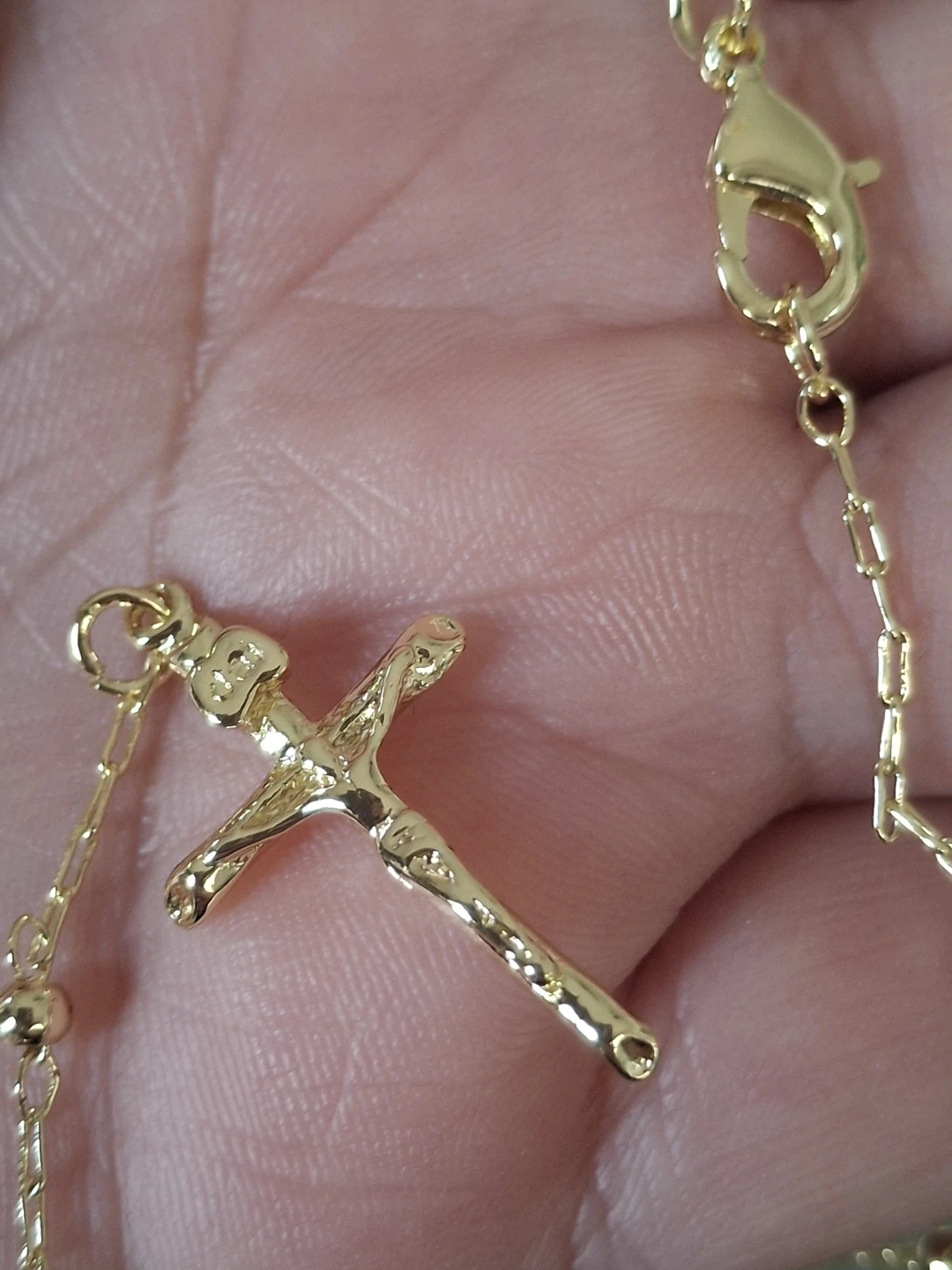Gold Tone Rosary Necklace with Jesus Pendant - photo 4