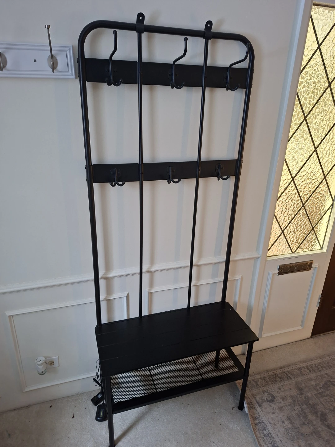 Black Hall Tree with Bench and Hooks