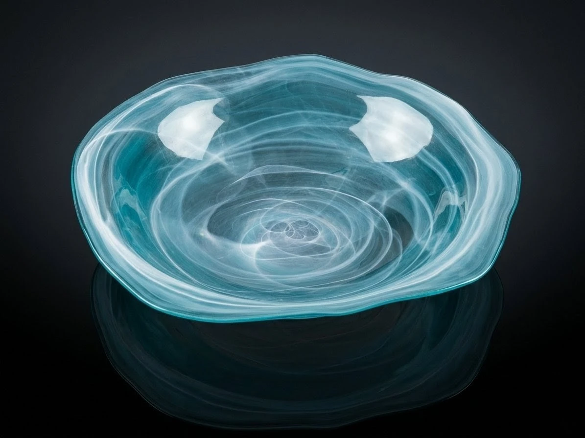 Turquoise & Alabaster Swirl Glass Bowl.