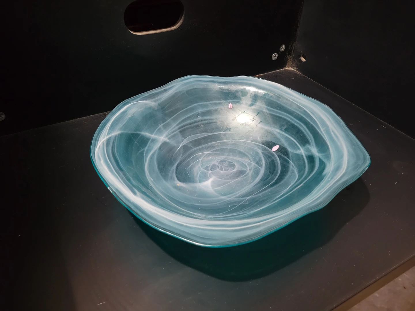 Turquoise & Alabaster Swirl Glass Bowl. - photo 2