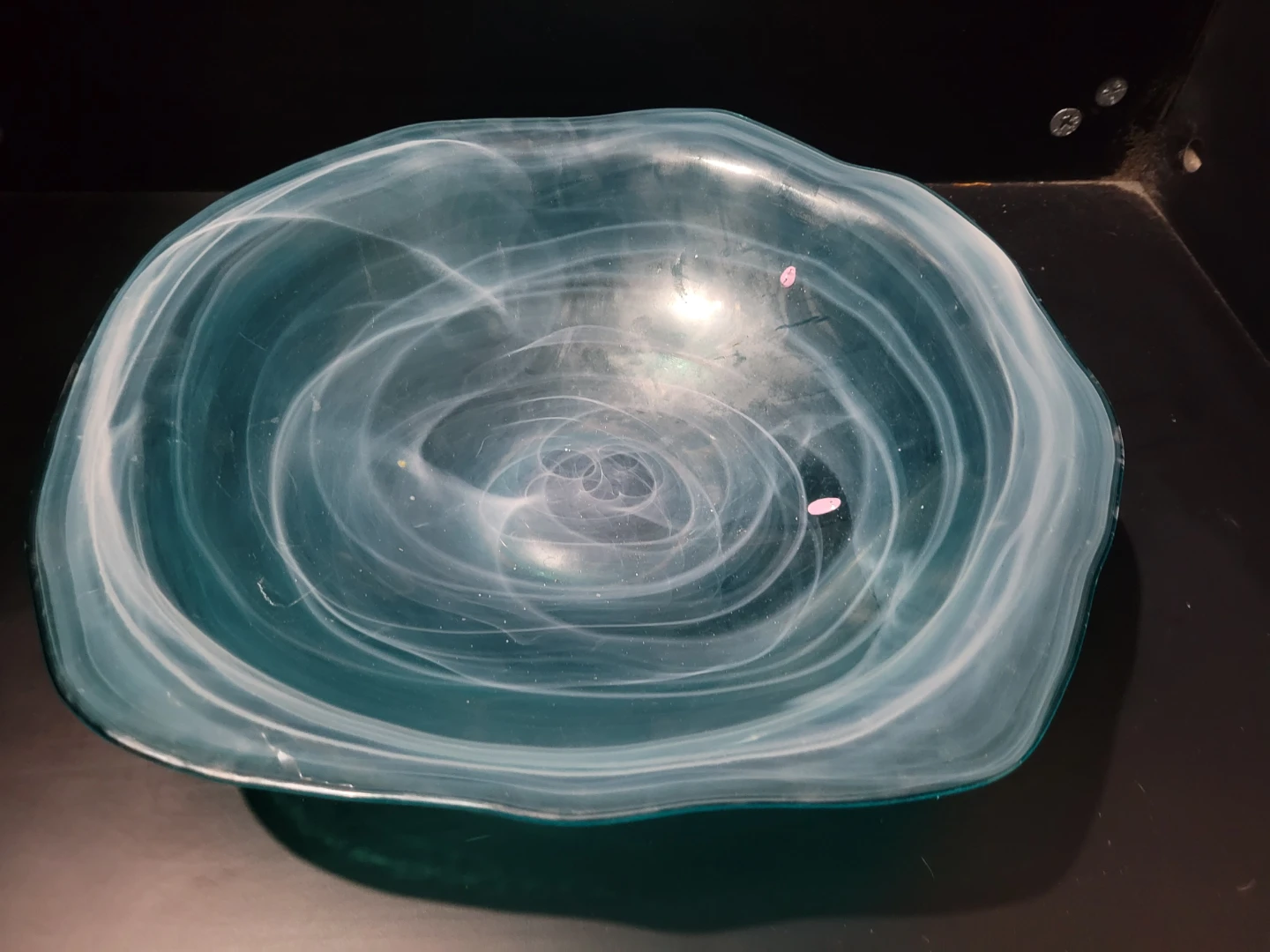 Turquoise & Alabaster Swirl Glass Bowl. - photo 3