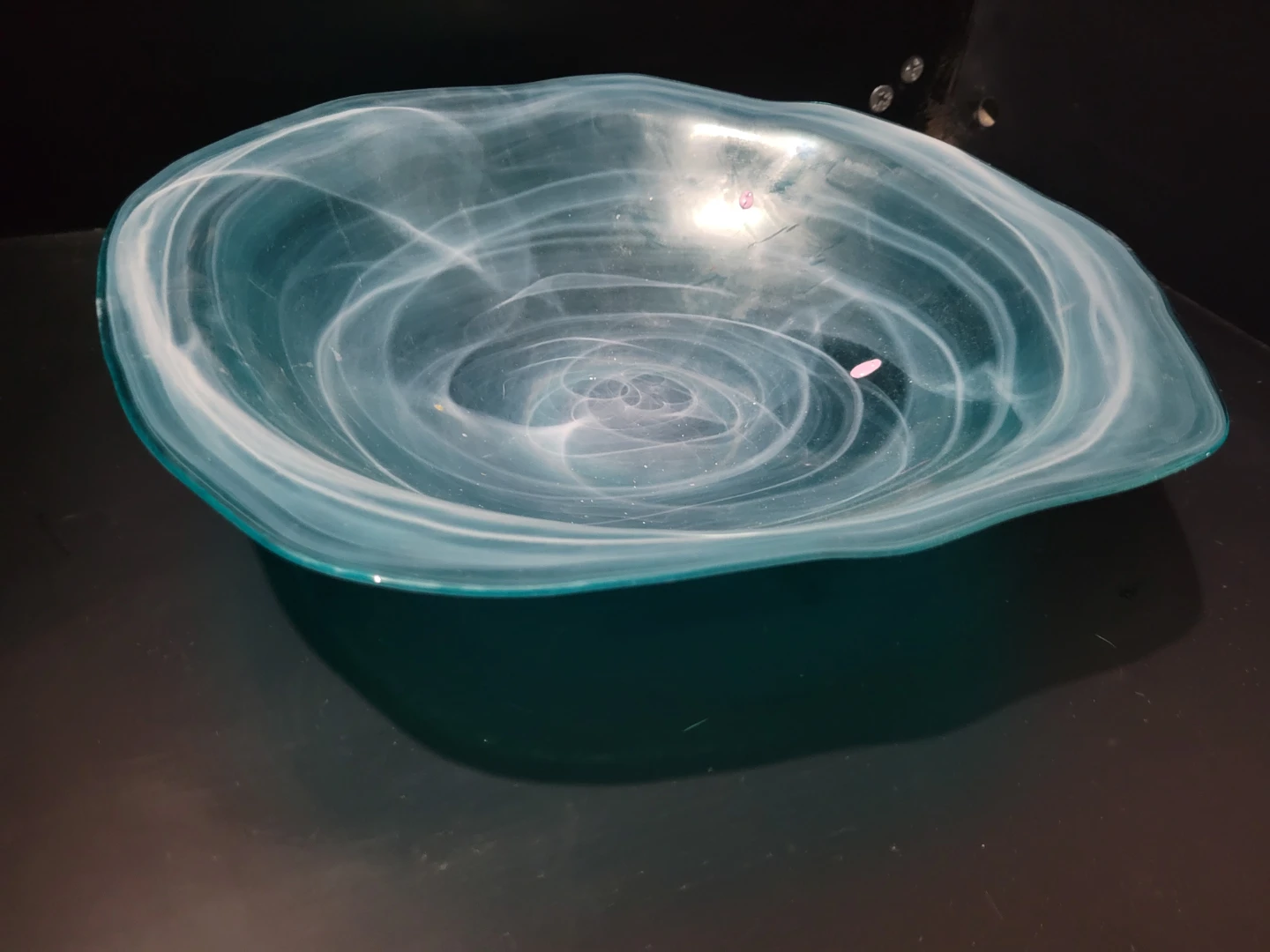 Turquoise & Alabaster Swirl Glass Bowl. - photo 4