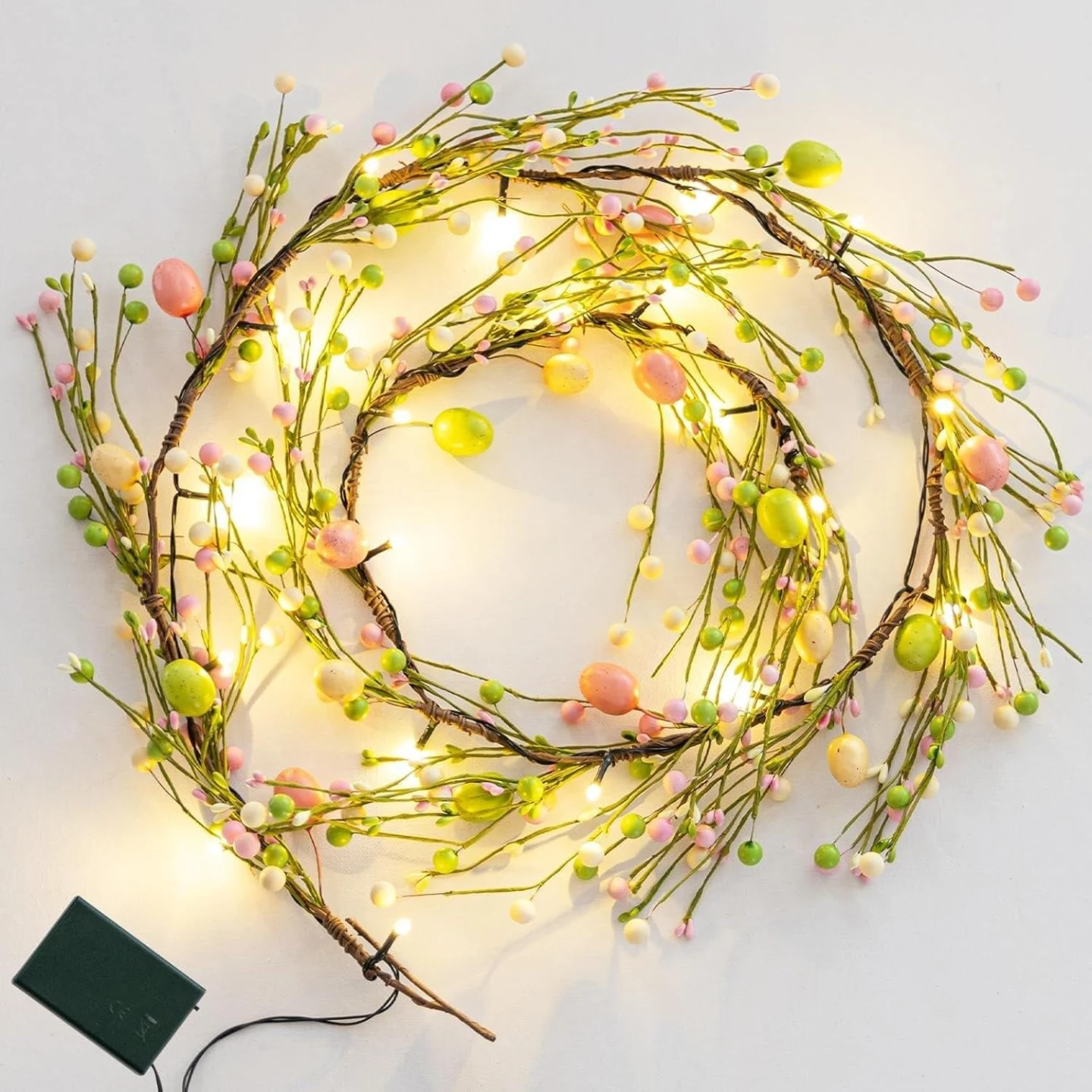 New->Pre-lit Easter Garland with Eggs and Warm Lights