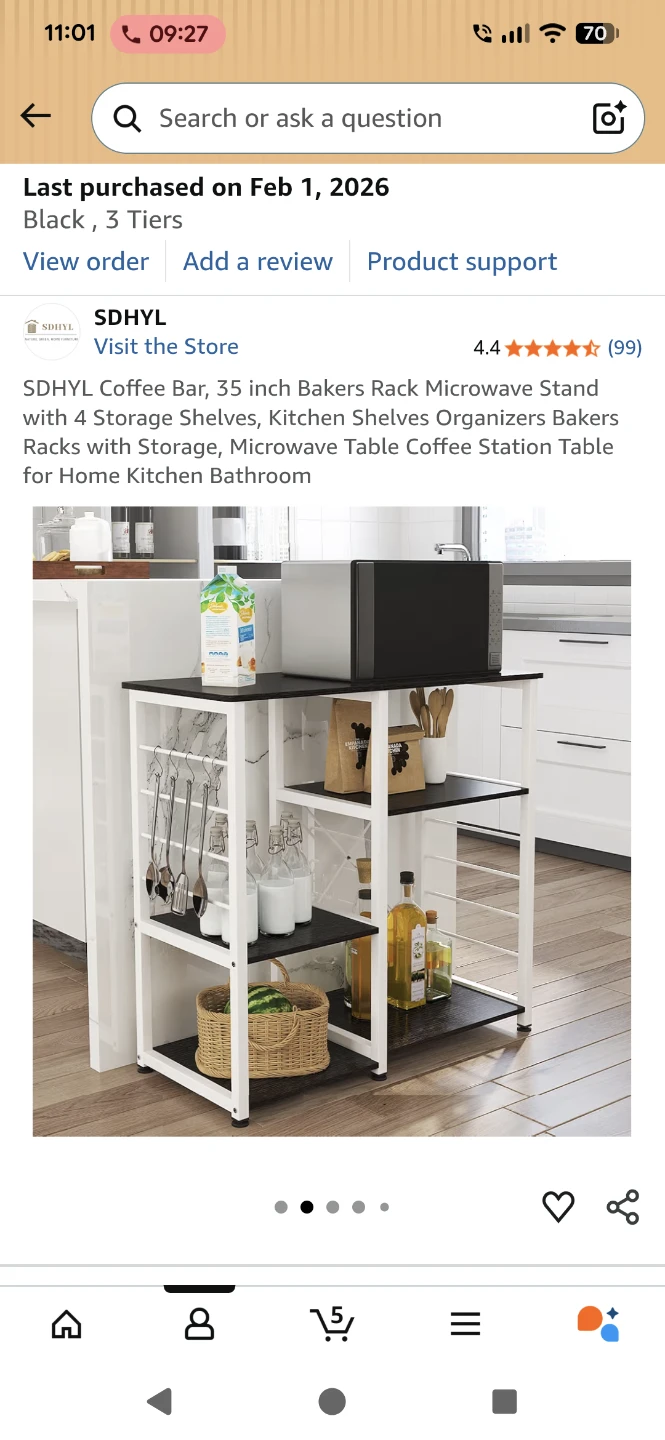 SDHYL 35 inch Bakers Rack Microwave Stand - Black, 3 Tiers - photo 2