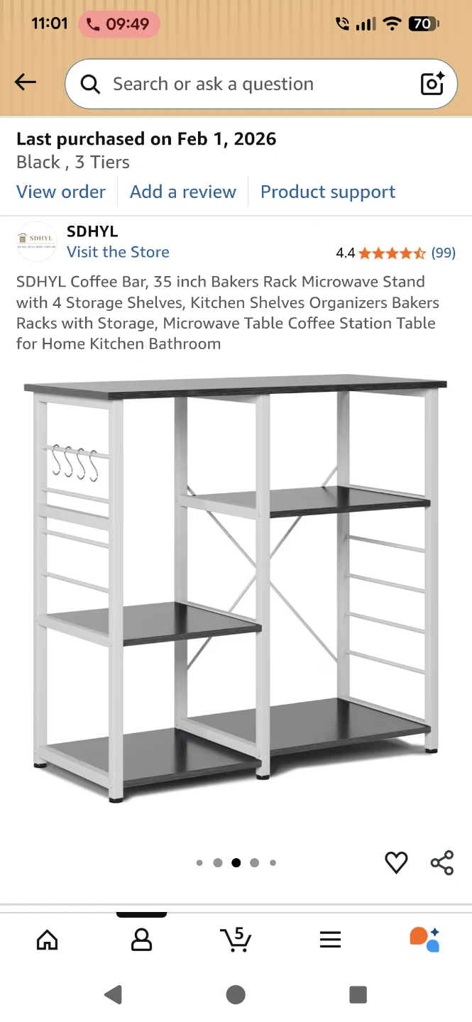SDHYL 35 inch Bakers Rack Microwave Stand - Black, 3 Tiers - photo 4