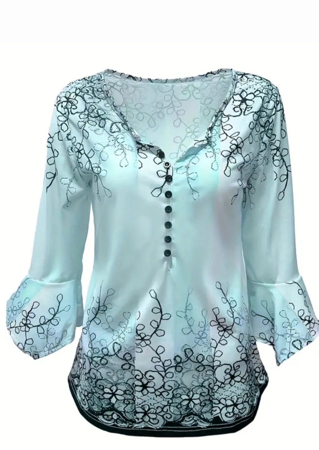 Floral Print Blouse with Ruffle Neckline