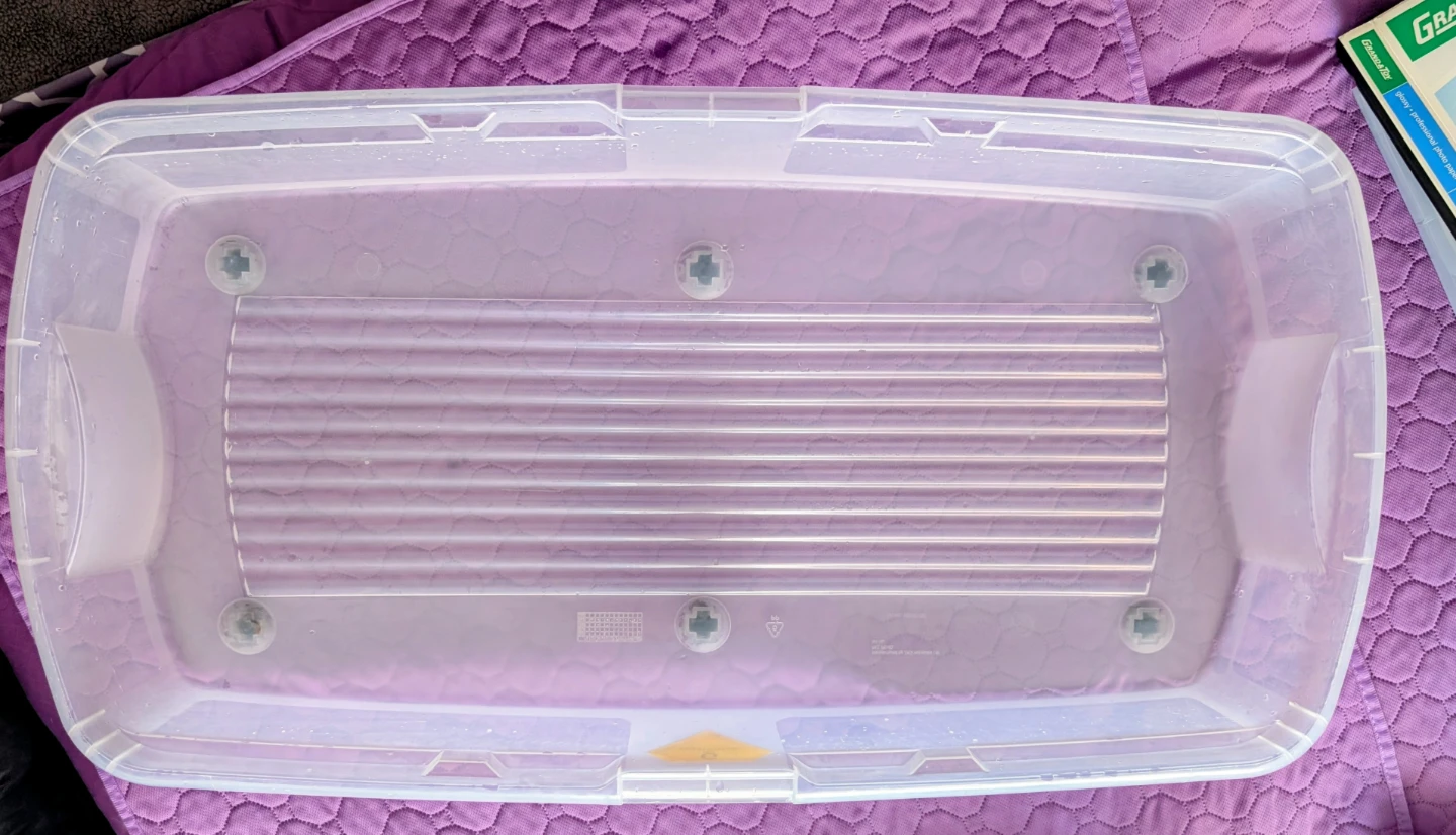 Clear Plastic Storage Bin with Blue Handles - photo 2