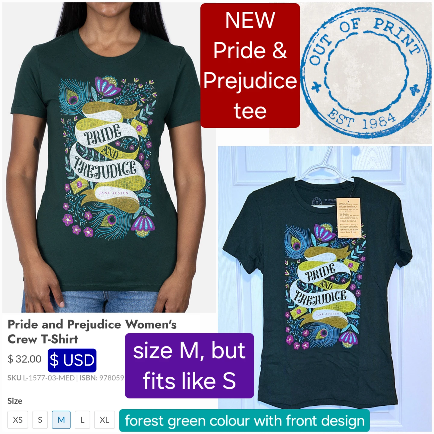 Pride and Prejudice tee - NEW WITH TAGS women's S/M