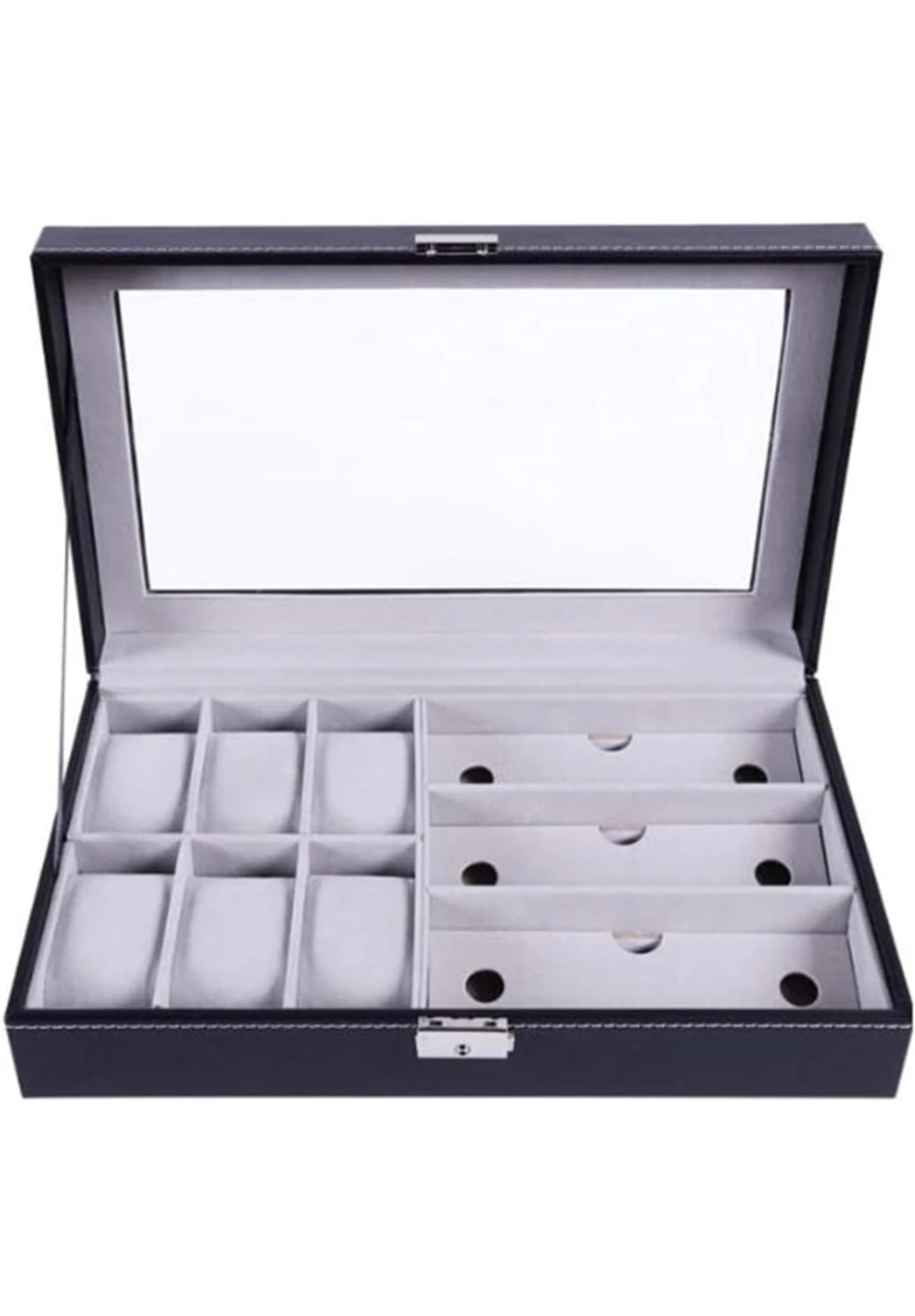 Watch Box & Jewelry Organizer, 6 Slot Watches 3 Glasses Storage - photo 3