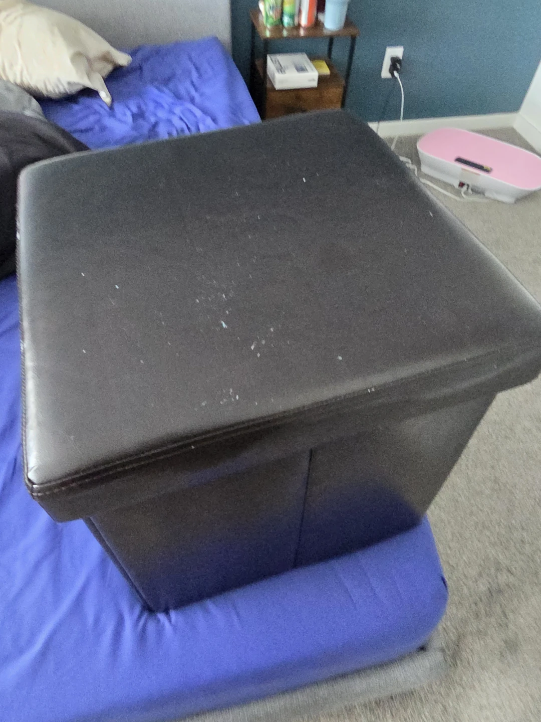 Black Faux Leather Storage Ottoman (Gently used) - photo 2