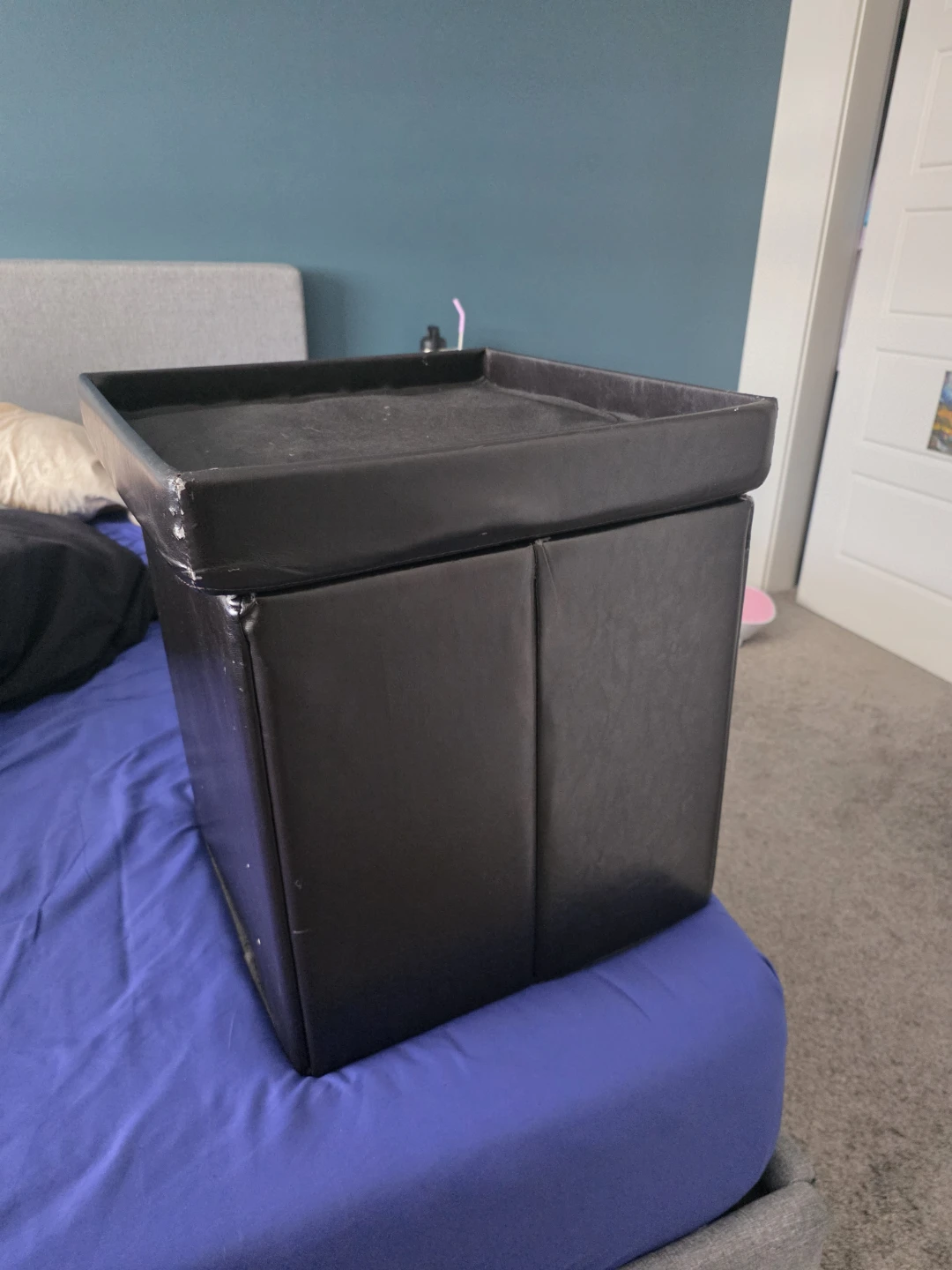 Black Faux Leather Storage Ottoman (Gently used) - photo 4