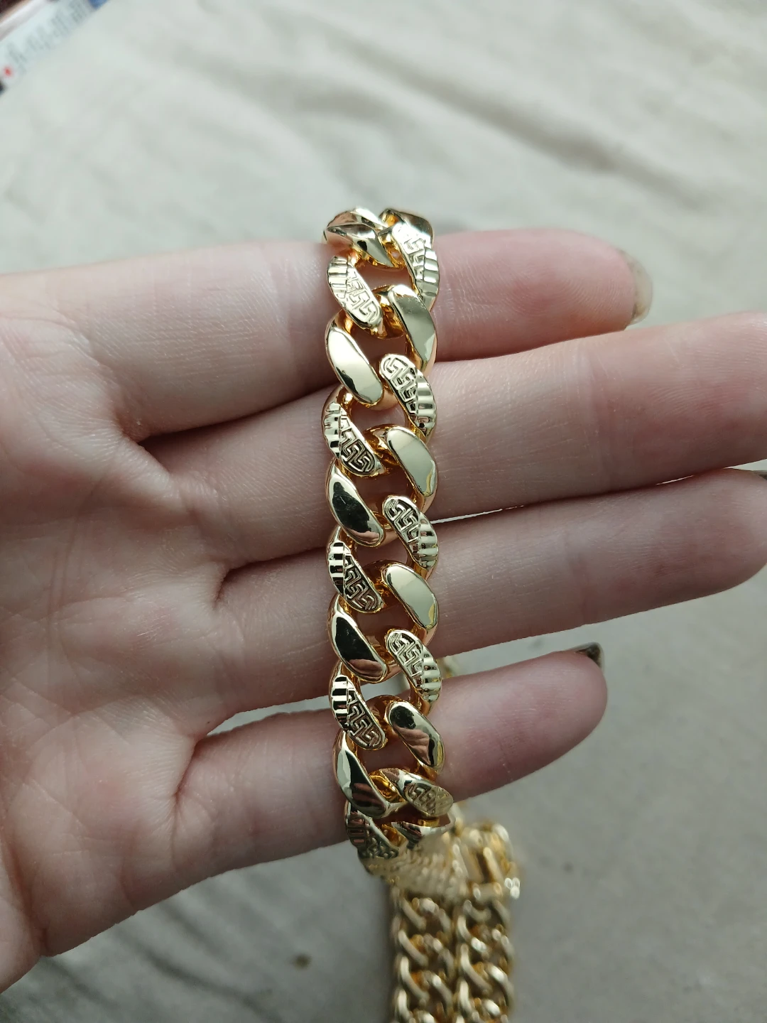 18K Gold Plated Alloy Cuban Chain Link Bracelet And Necklace - photo 5