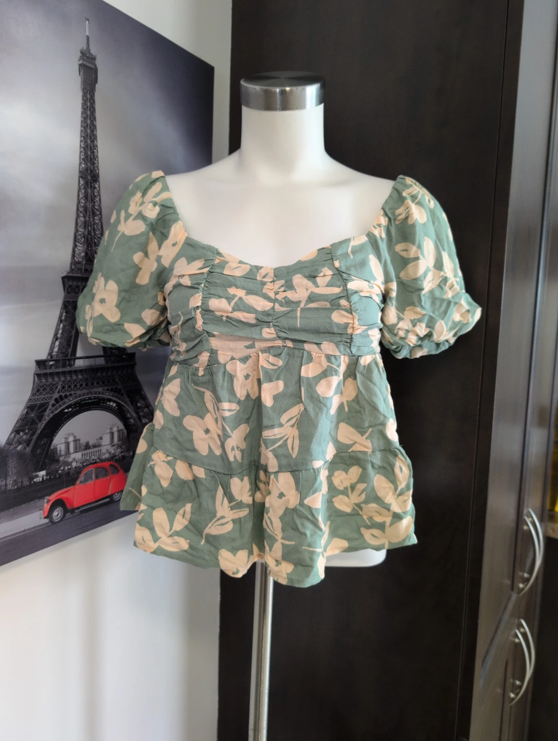 Green Floral Peplum Blouse size S - photo 2