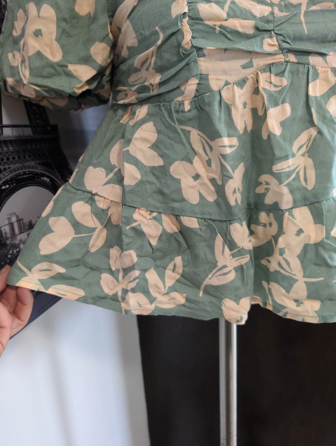 Green Floral Peplum Blouse size S - photo 4