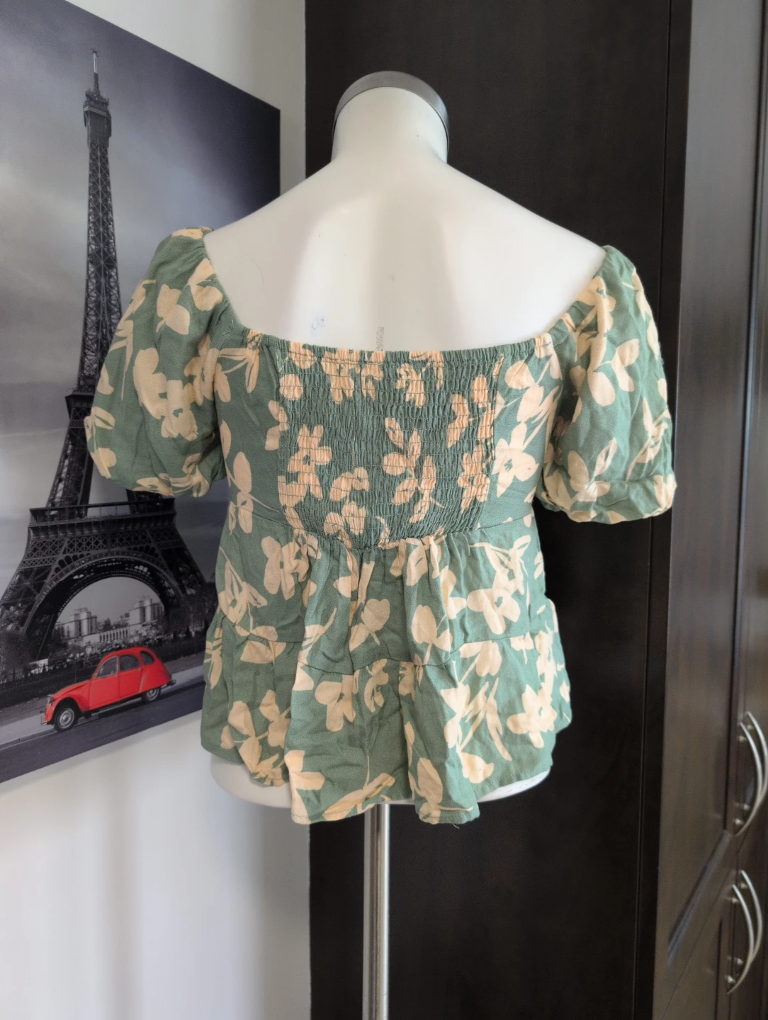 Green Floral Peplum Blouse size S - photo 5