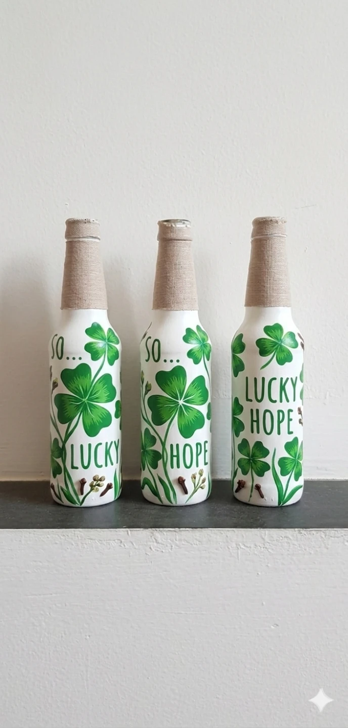 Set of 3 Lucky Hope Decorated Hand Psinted Bottles