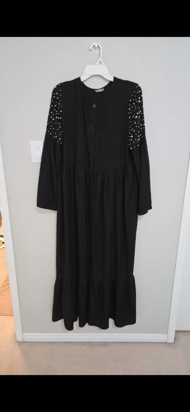 Abaya Black Dress with Pearl Embellishments