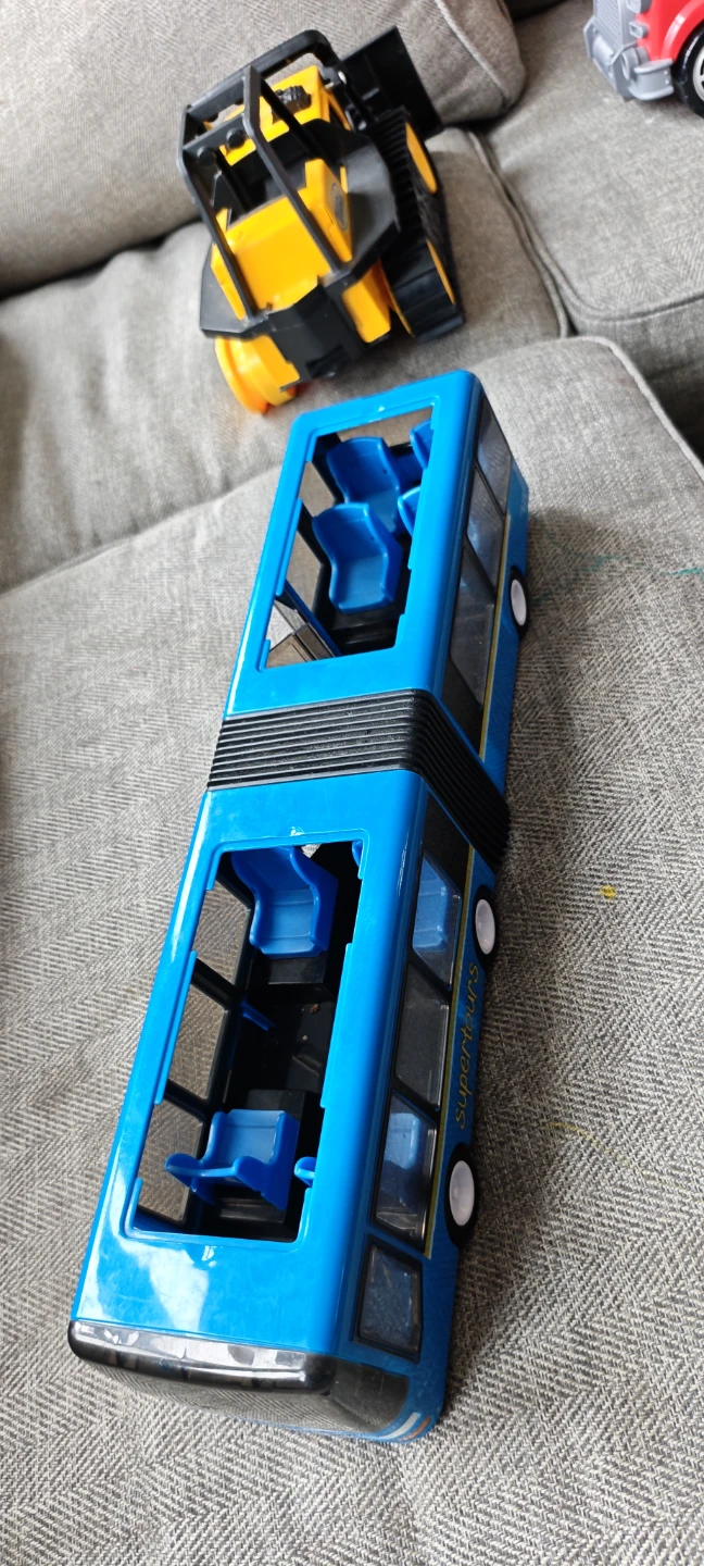 Blue articulated toy bus