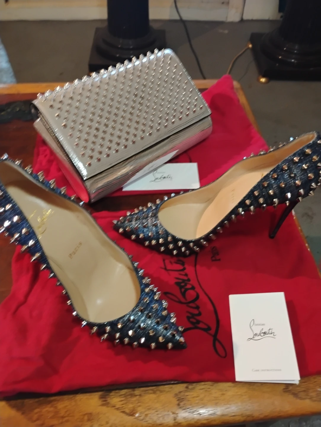Christian Louboutin Studded Denim Heels & Clutch Set - photo 2
