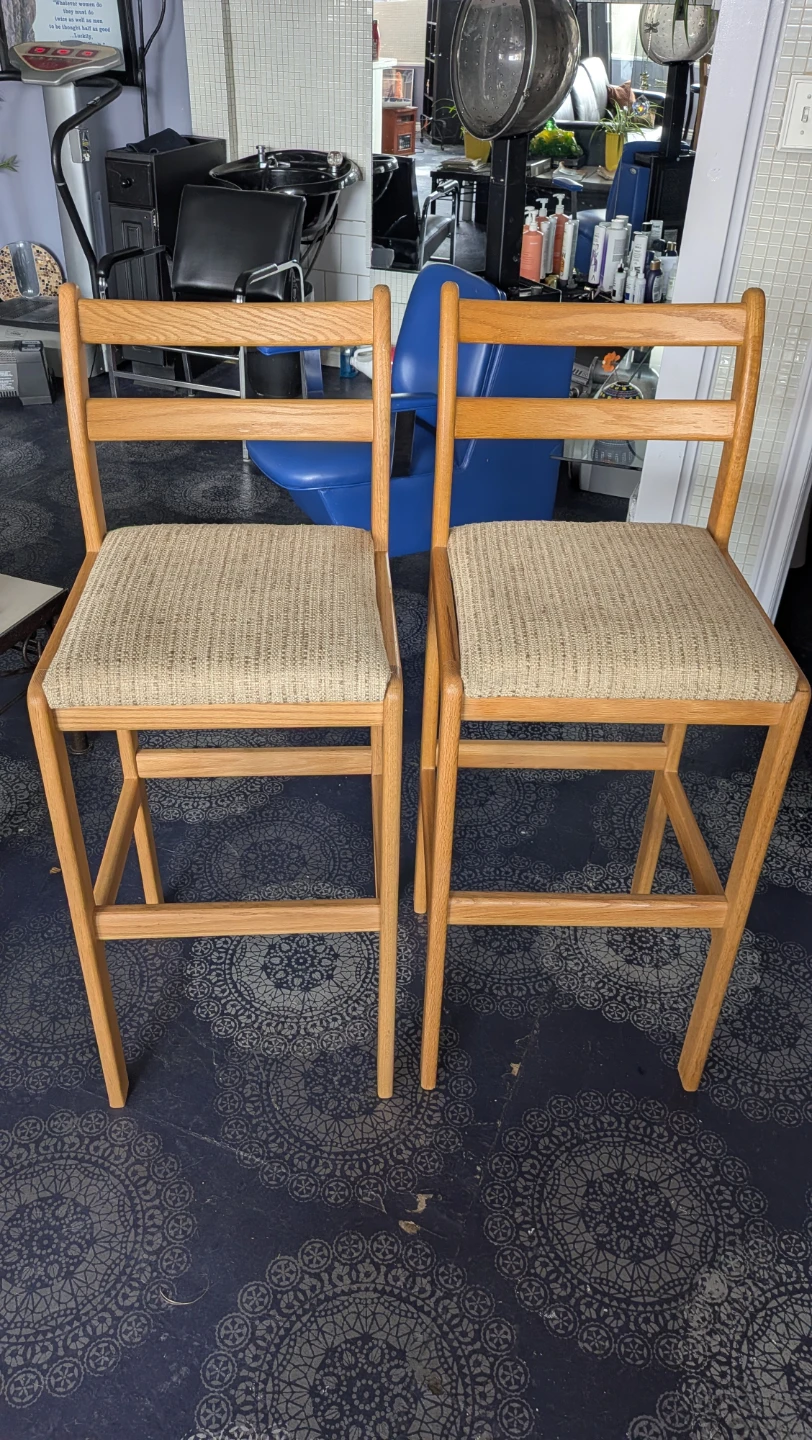 Set of 2 Vintage Teak Bar Stools.