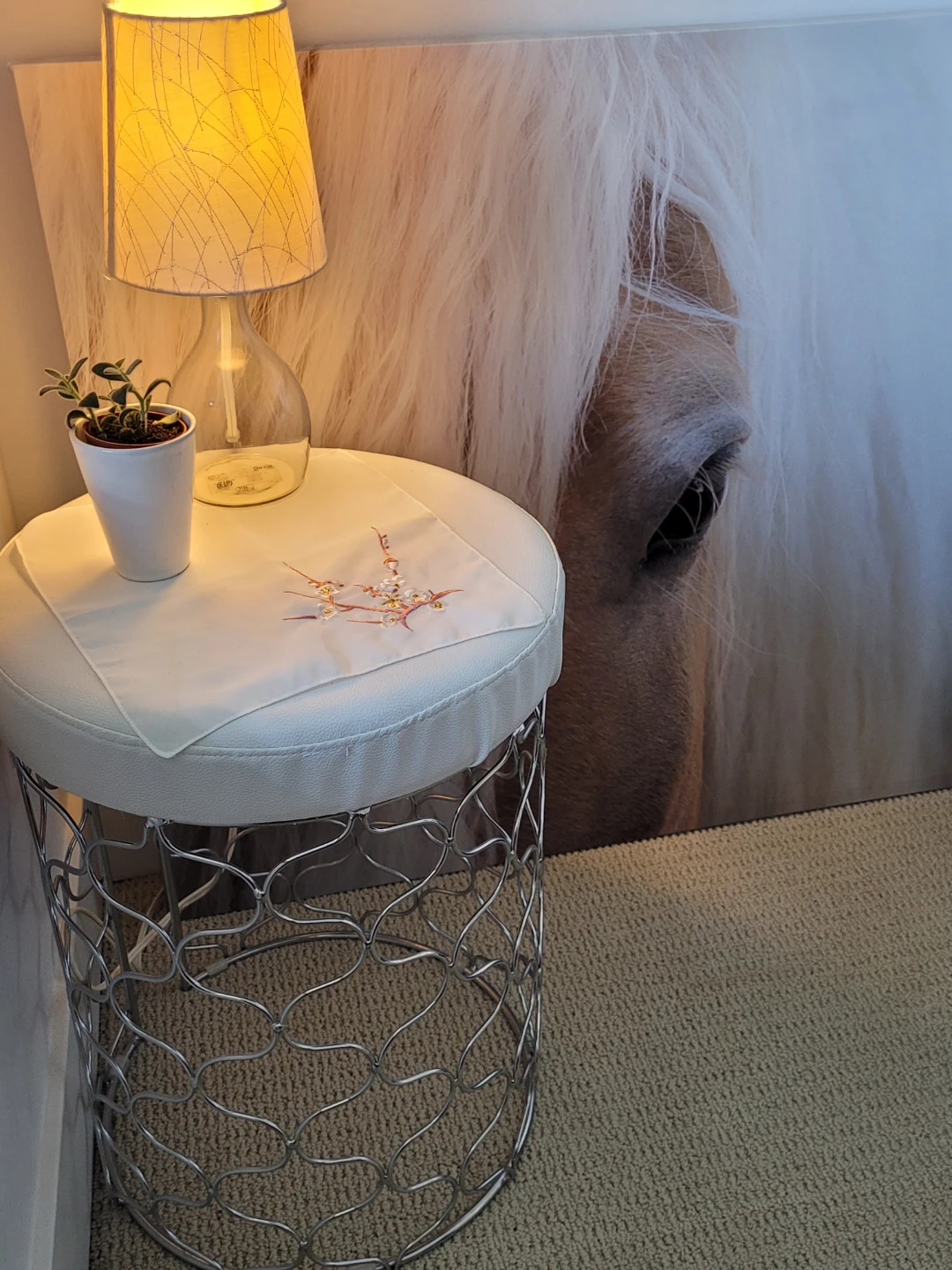 White Tufted Ottoman with Wire Base