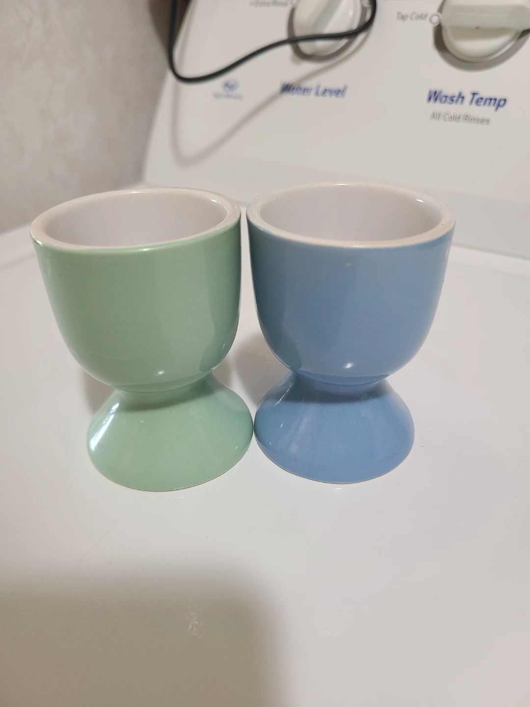 Set of 2 Ceramic Egg Cups - Green and Blue