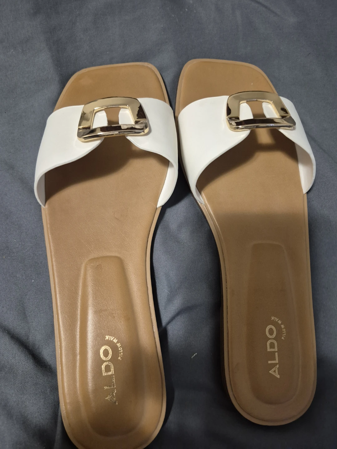 ALDO White Slide Sandals with Gold Buckle