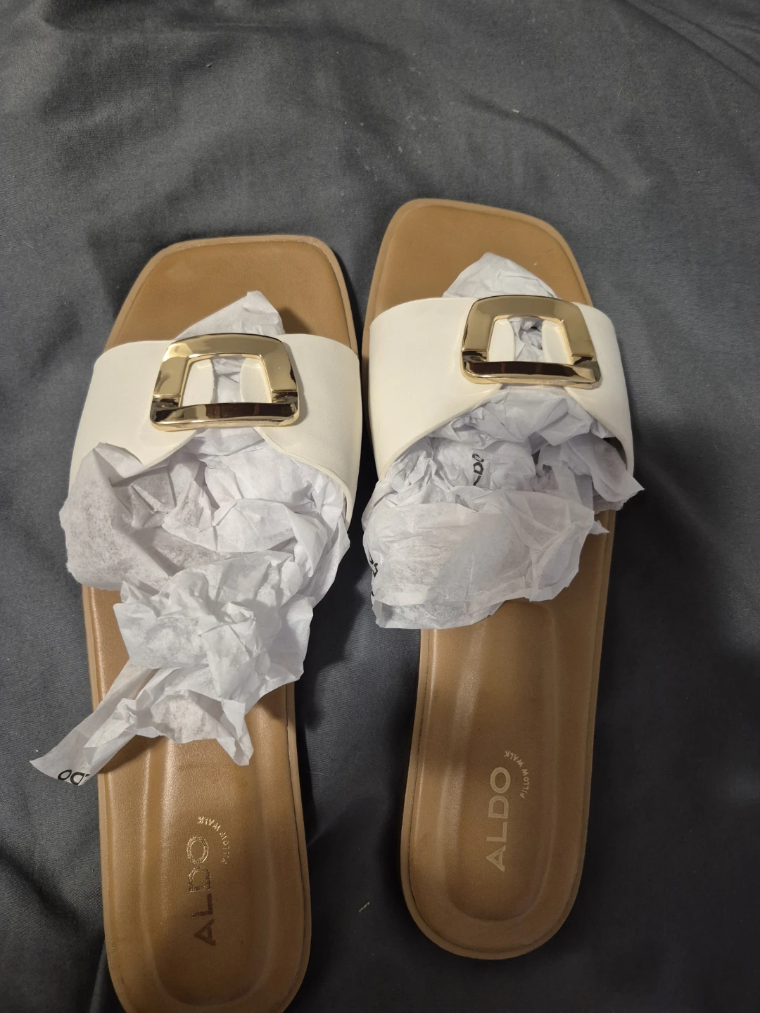 ALDO White Slide Sandals with Gold Buckle - photo 2