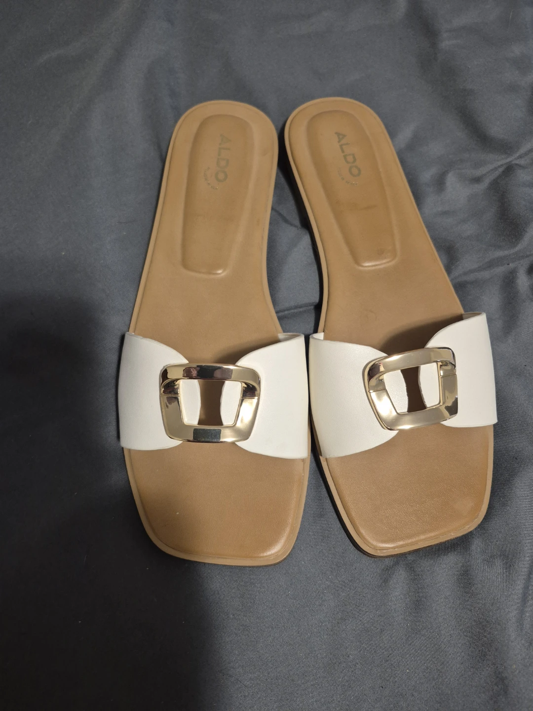 ALDO White Slide Sandals with Gold Buckle - photo 3