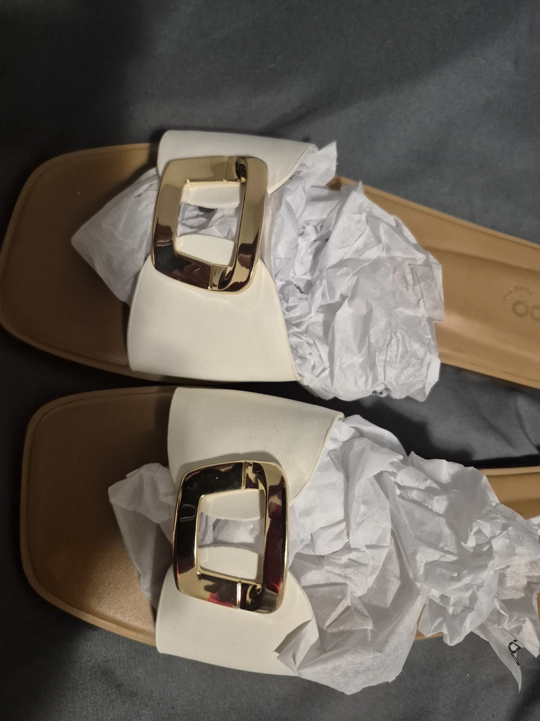 ALDO White Slide Sandals with Gold Buckle - photo 5