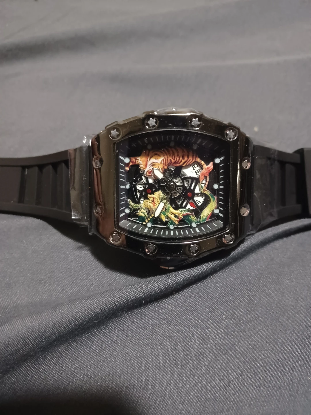 Black Automatic Watch with Tiger Dial - photo 2
