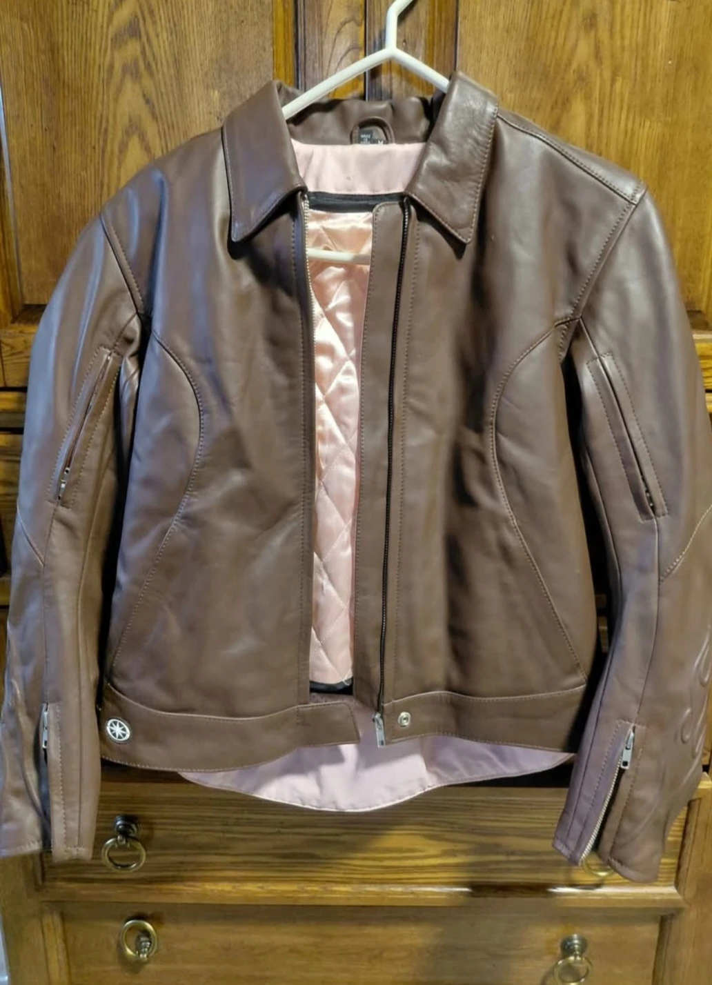 Brown Leather Motorcycle Jacket - Size M