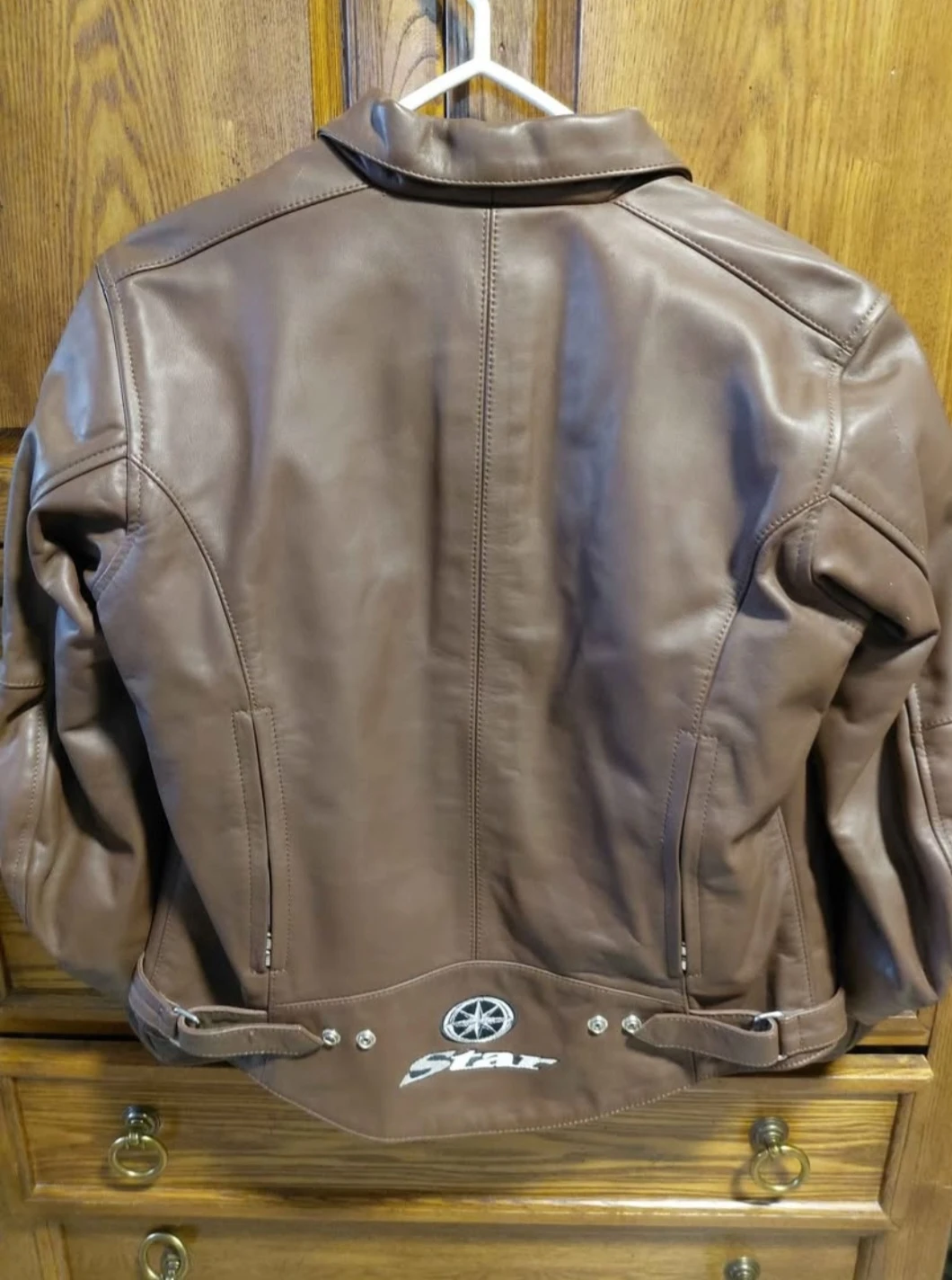 Brown Leather Motorcycle Jacket - Size M - photo 2