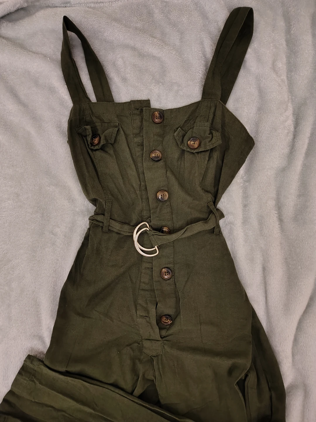 Cotton Olive Green Belted Jumpsuit - xs-s - photo 2