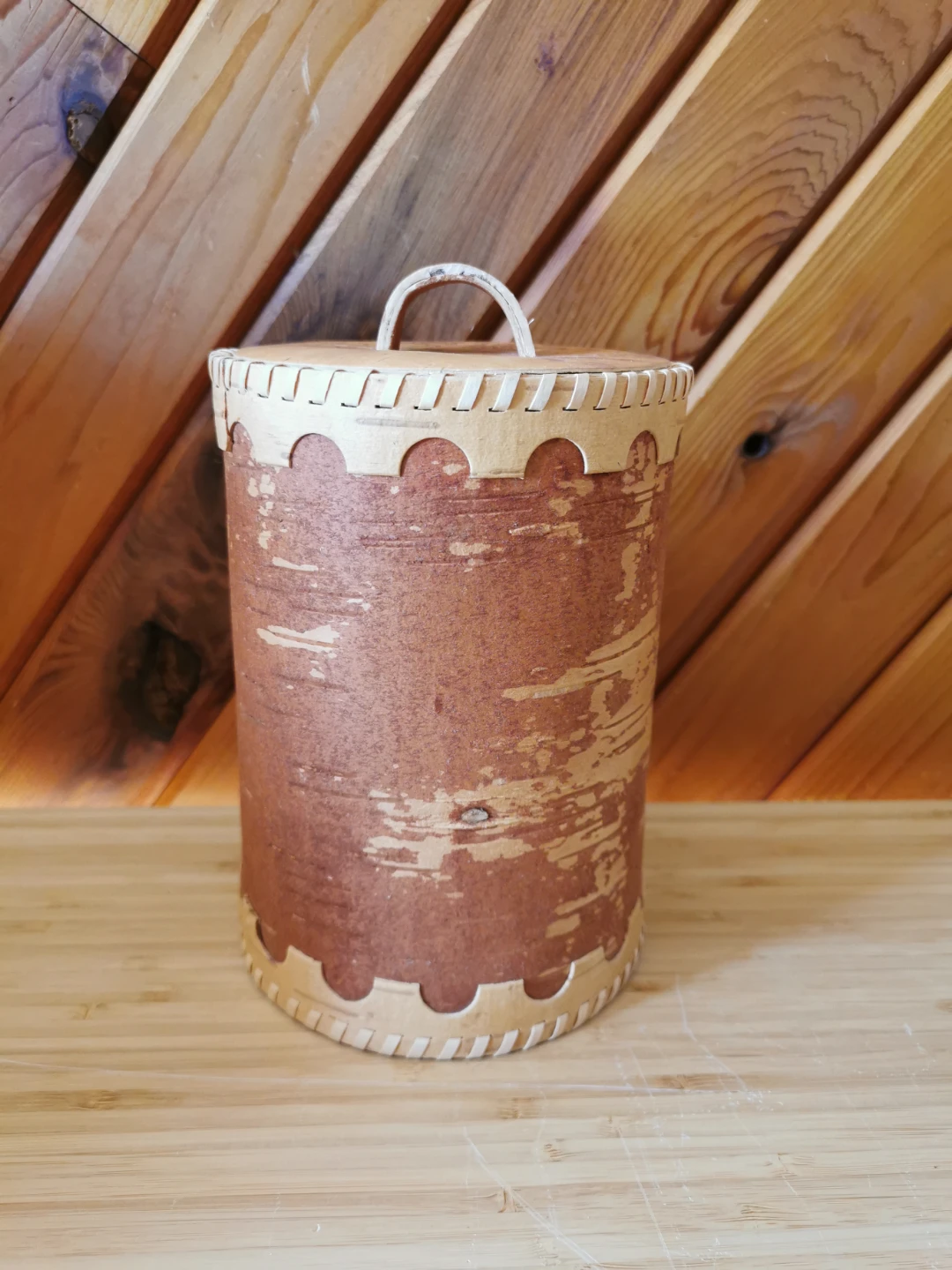Vintage Handcrafted Birch Bark Canister with Lid - photo 2