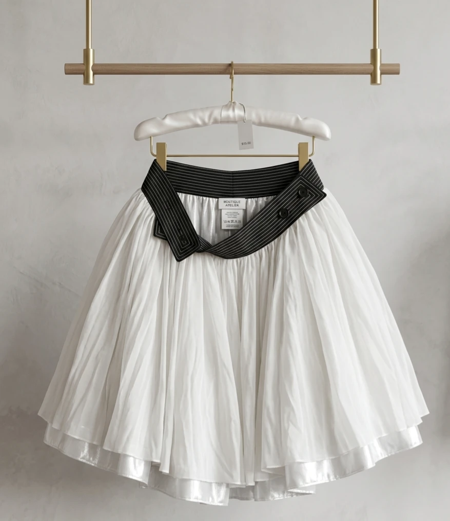 White Skirt with Black Accent Waistband. Size L