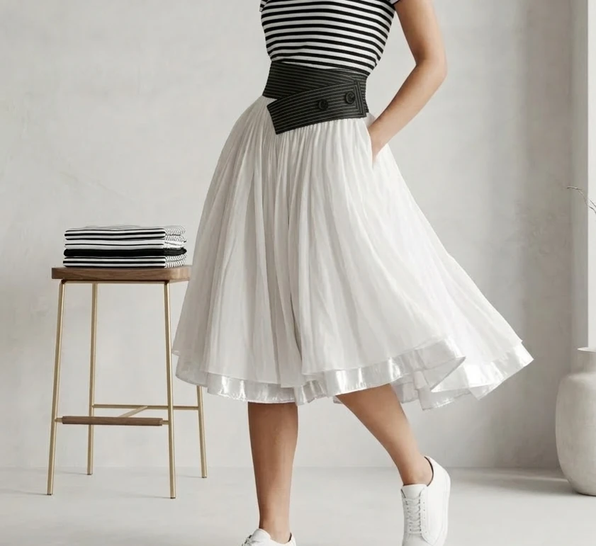 White Skirt with Black Accent Waistband. Size L - photo 2