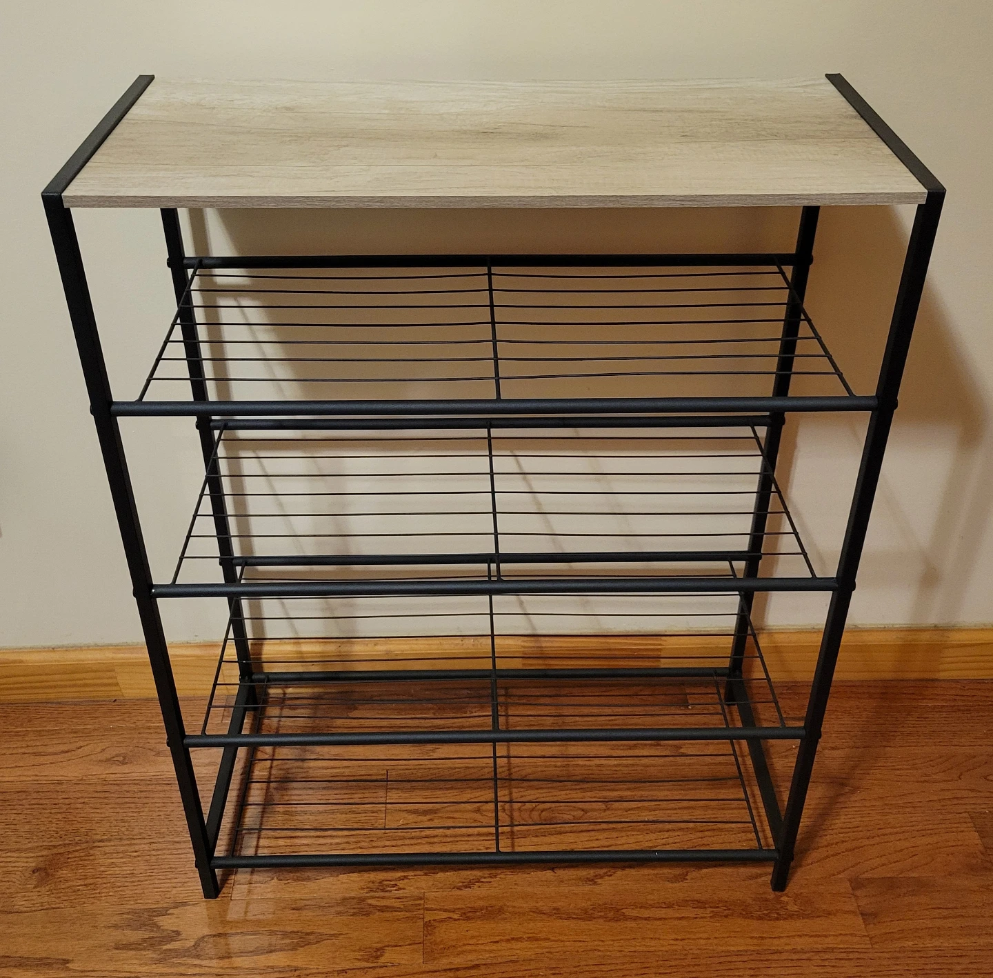 4-Tier Wire Shelf Rack with Wood Top. New, never used