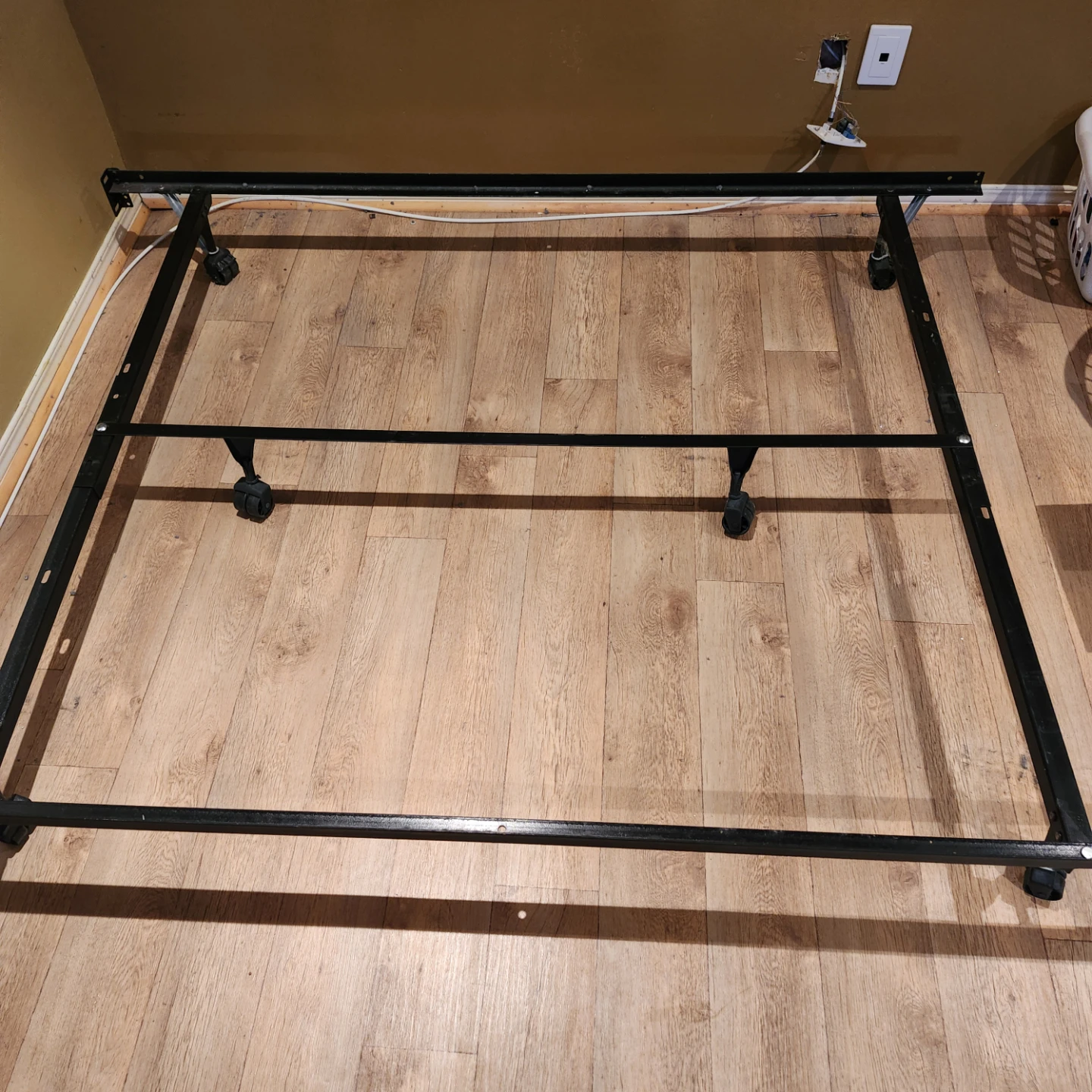 Queen/Double Black Metal Bed Frame with Wheels