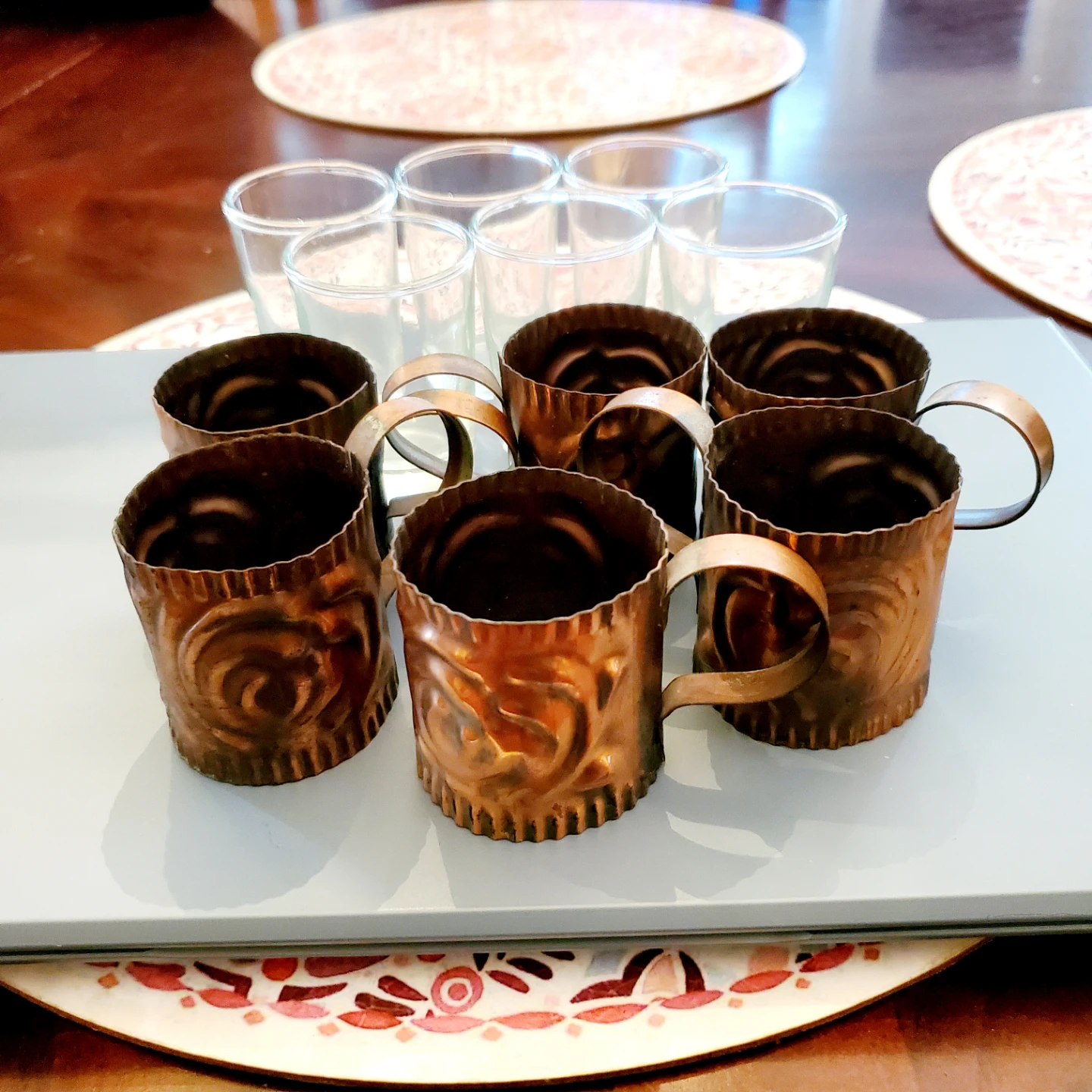 1950's Pure Copper Shooter Glass Holders With Glasses - photo 2
