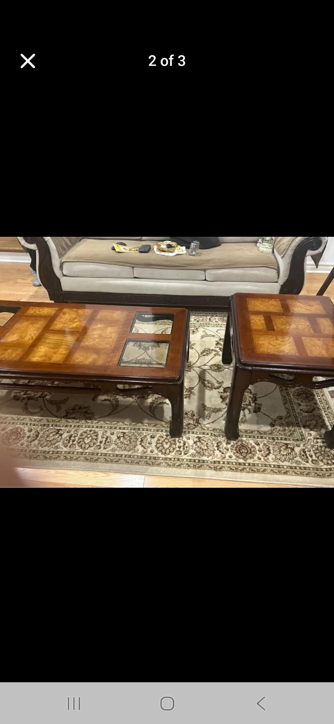 Wooden Coffee Table and End Table Set with Glass Inlays