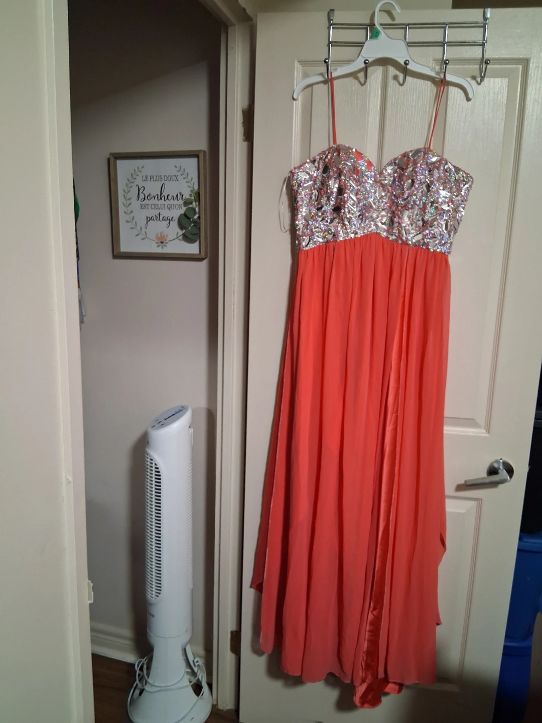 Coral Beaded Halter Neck Formal Dress