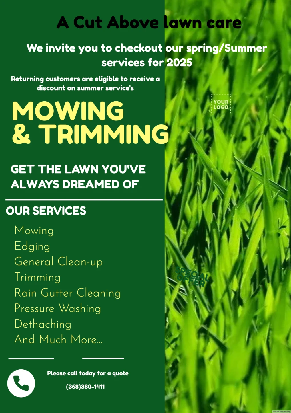 A Cut Above Lawn Care Spring/Summer Services 2025